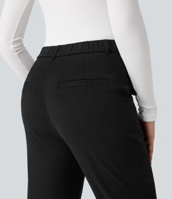 Mid Rise Slim Casual 7/8 Chino Cotton Pants with Pockets