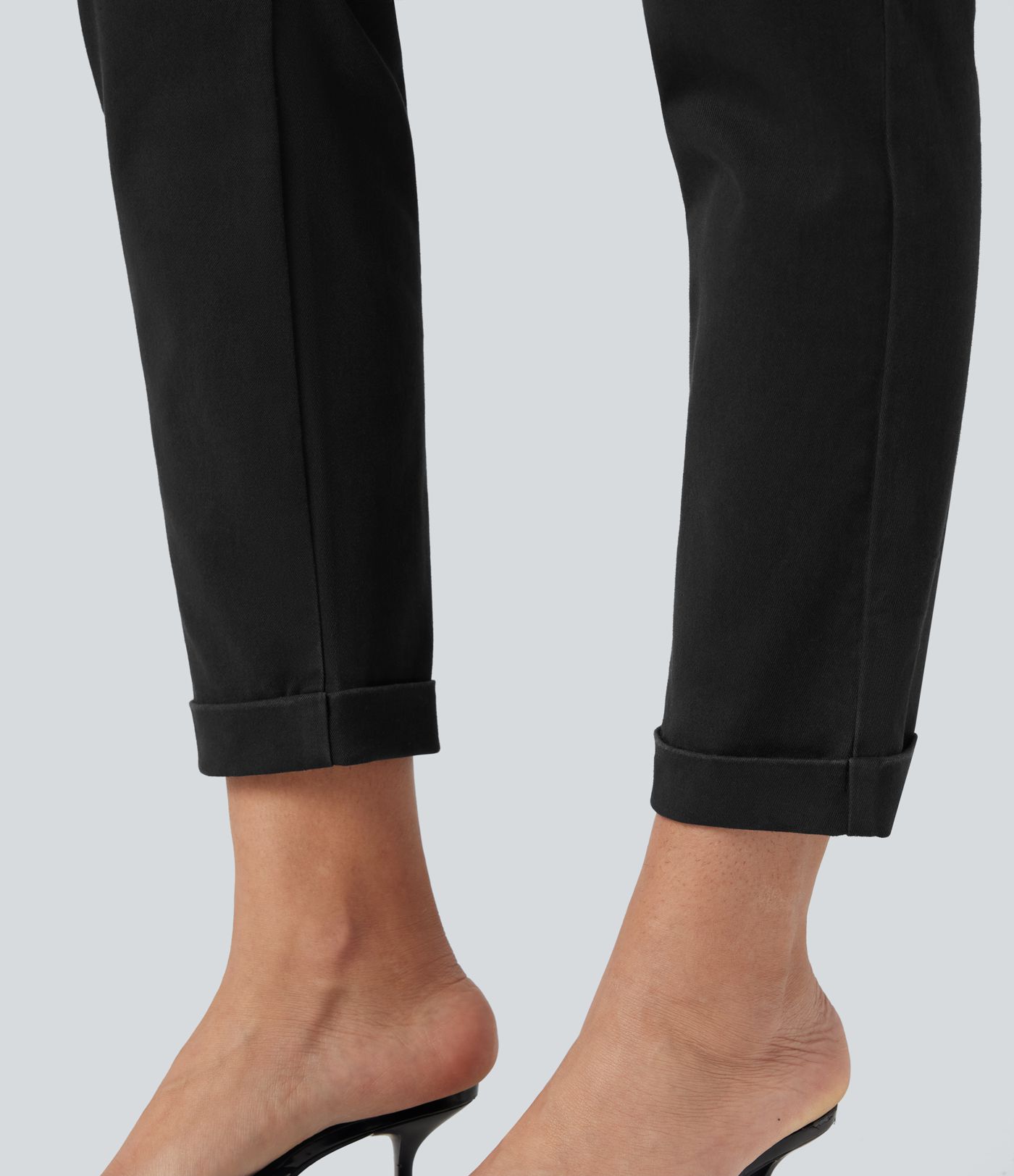 Mid Rise Slim Casual 7/8 Chino Cotton Pants with Pockets