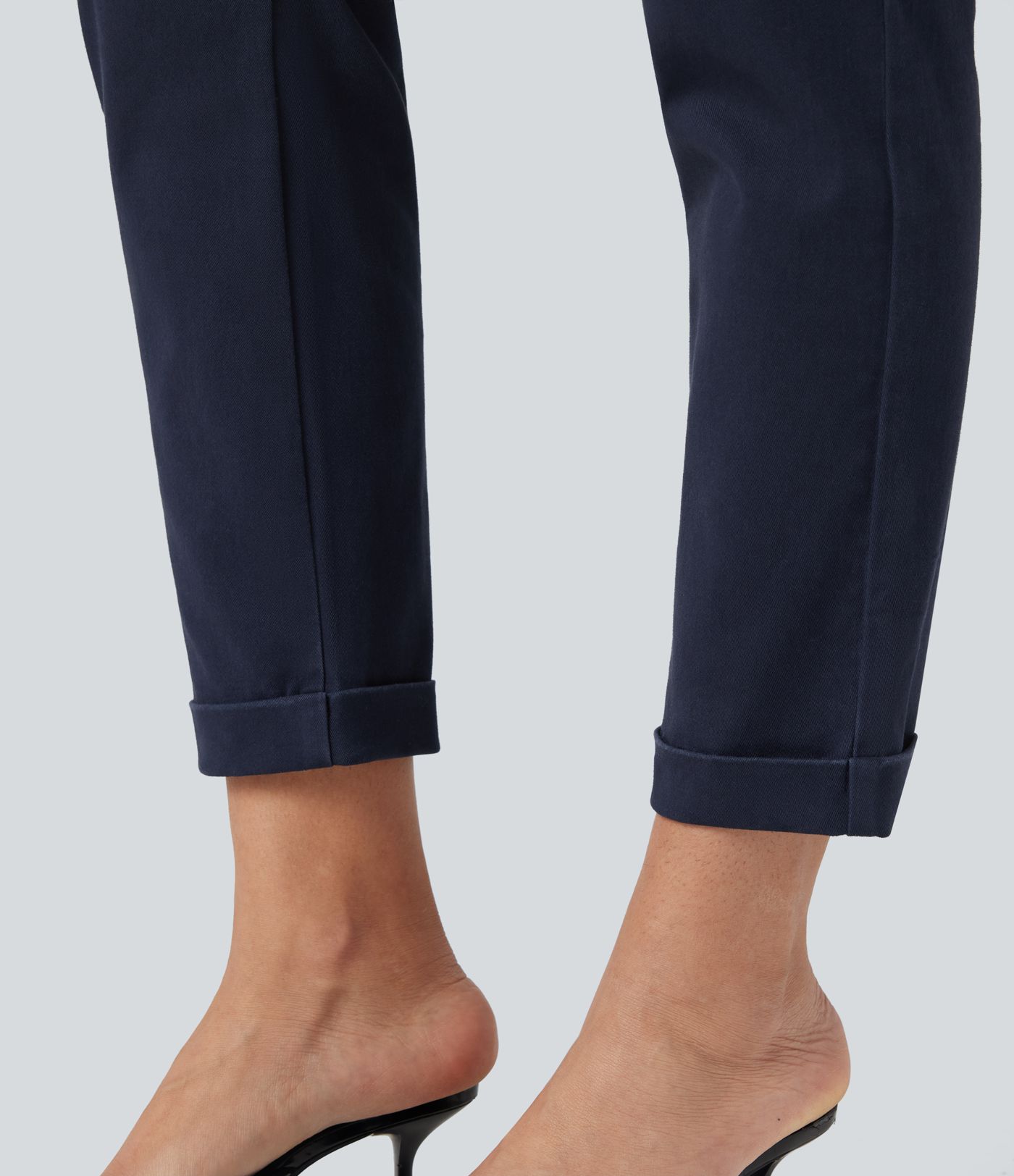 Mid Rise Slim Casual 7/8 Chino Cotton Pants with Pockets