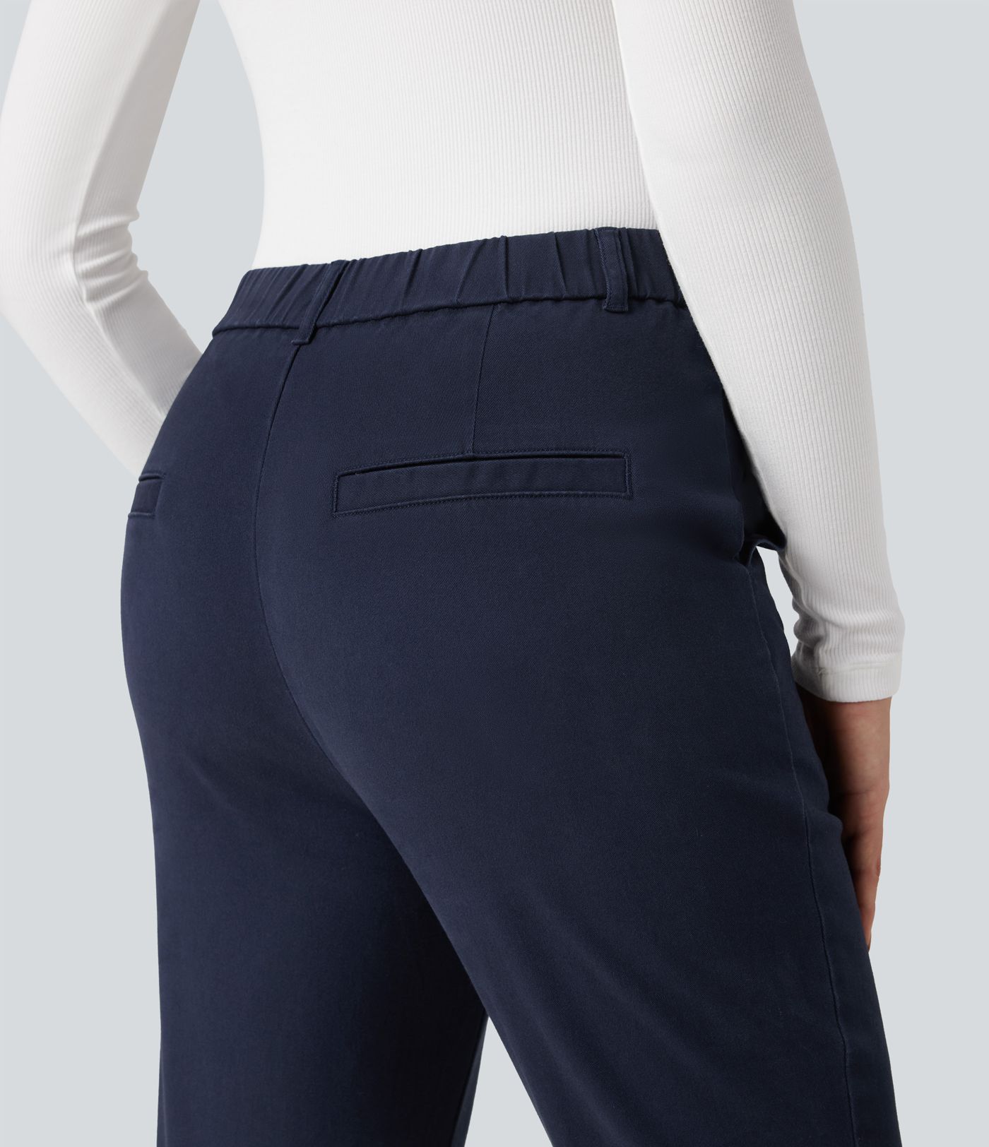 Mid Rise Slim Casual 7/8 Chino Cotton Pants with Pockets