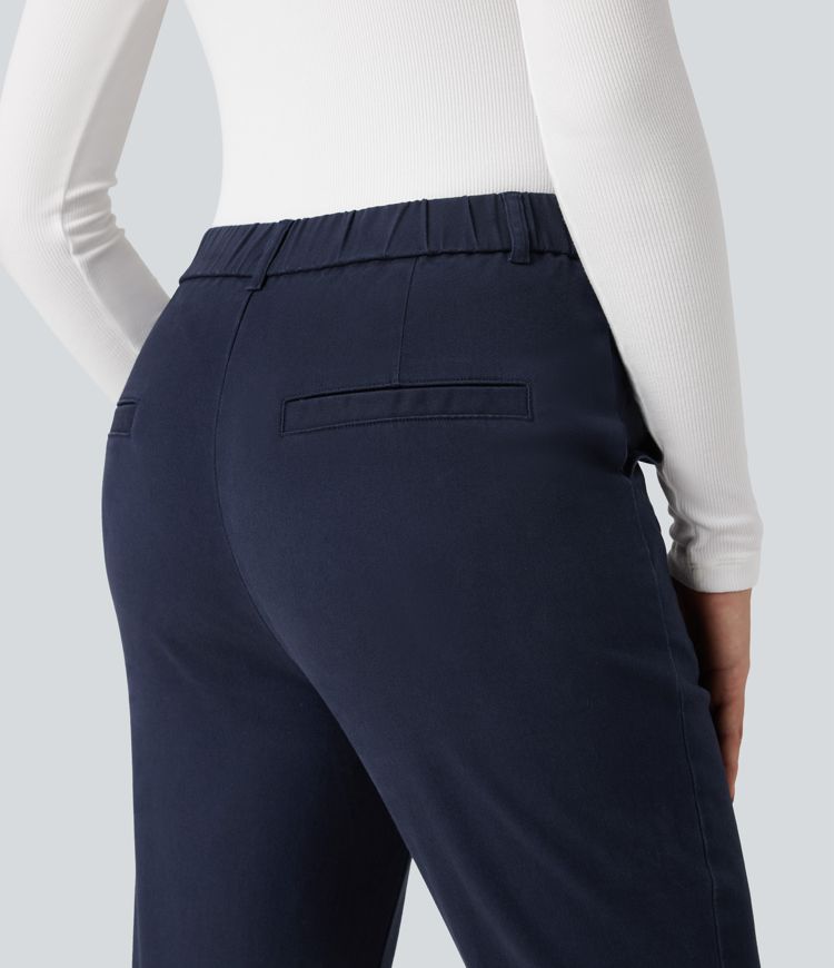 Mid Rise Slim Casual 7/8 Chino Cotton Pants with Pockets