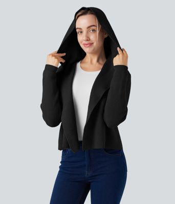 Hooded Long Sleeve Open Front Casual Cardigan