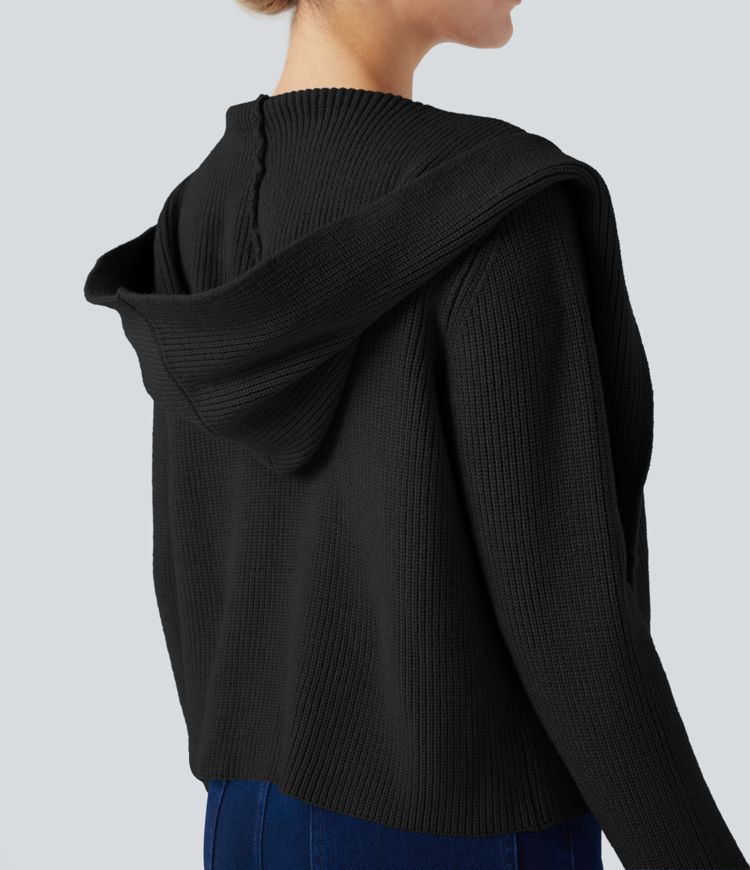 Hooded Long Sleeve Open Front Casual Cardigan