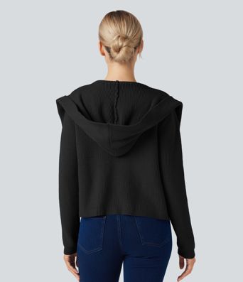 Hooded Long Sleeve Open Front Casual Cardigan