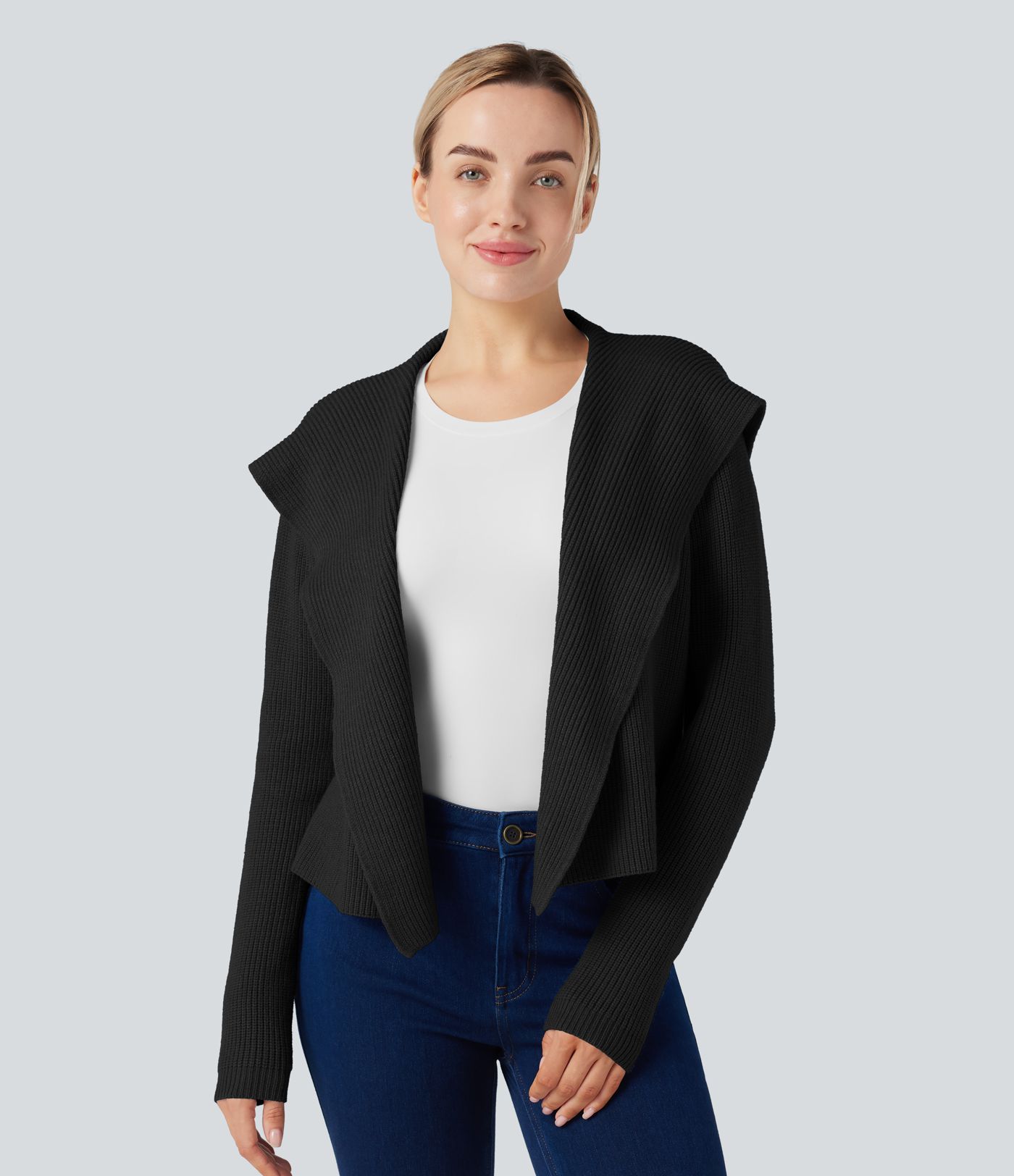 Hooded Long Sleeve Open Front Casual Cardigan