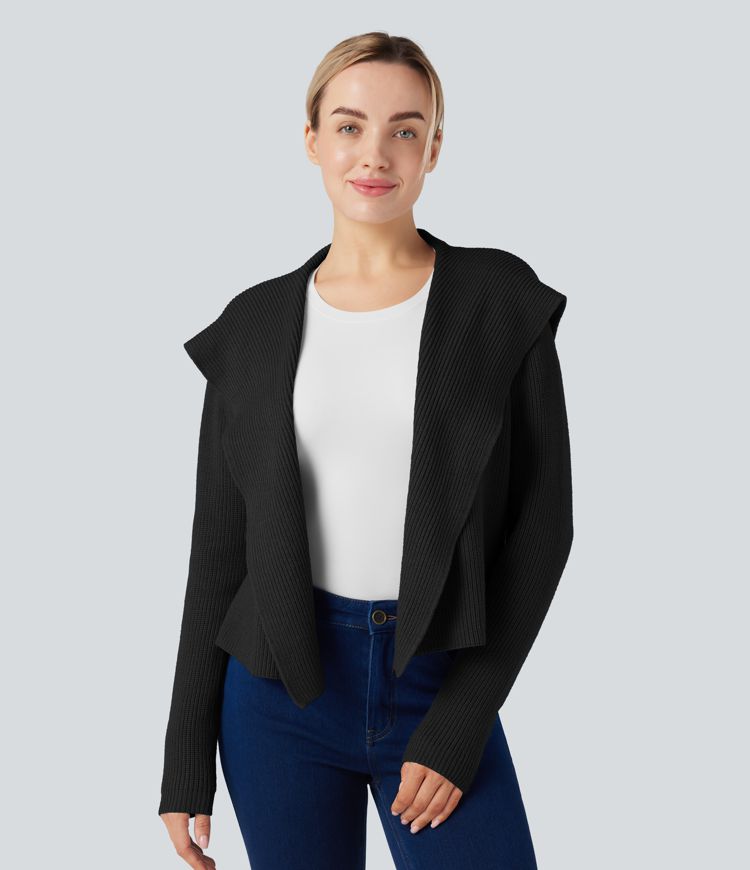 Hooded Long Sleeve Open Front Casual Cardigan