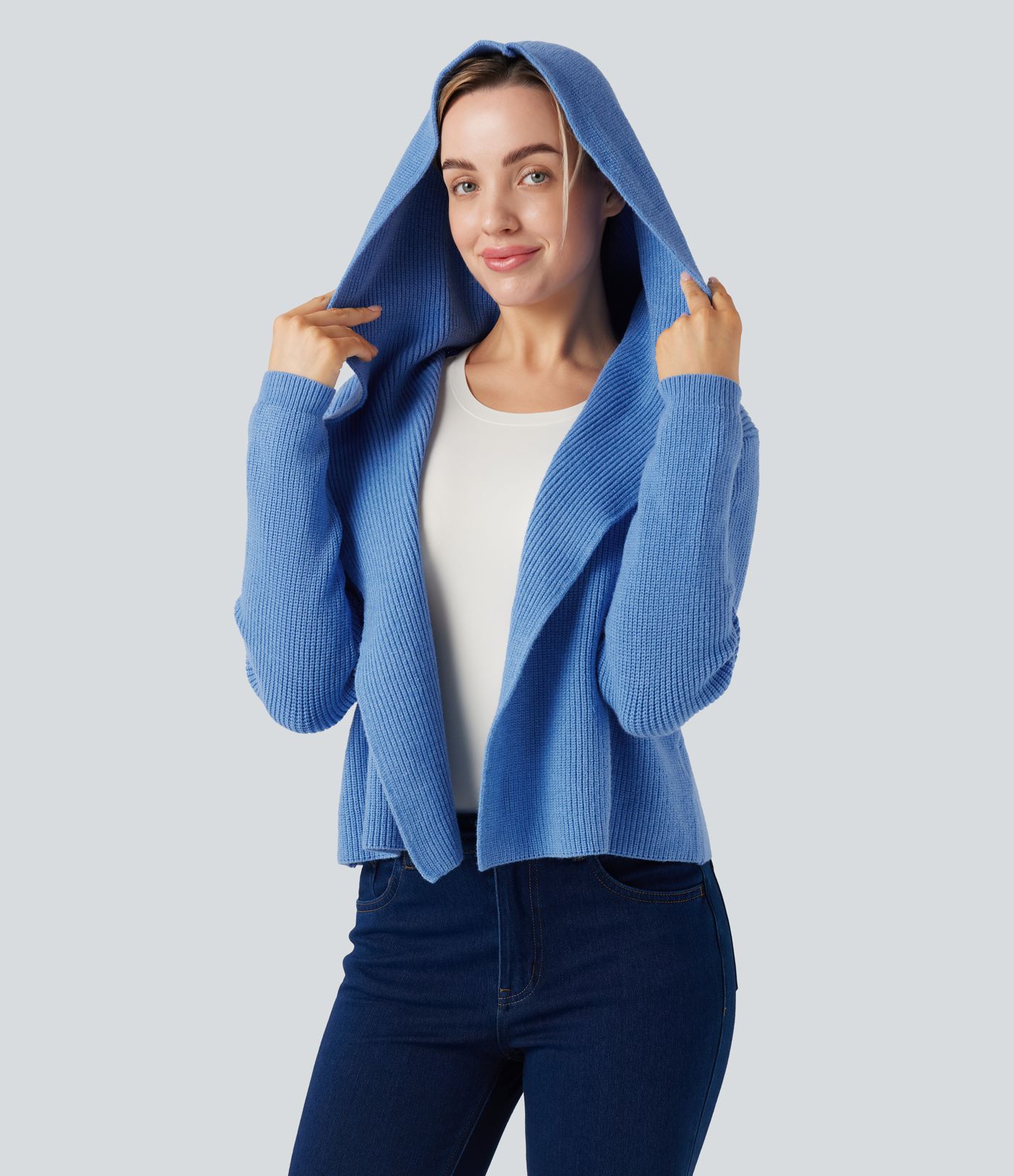Hooded Long Sleeve Open Front Casual Cardigan