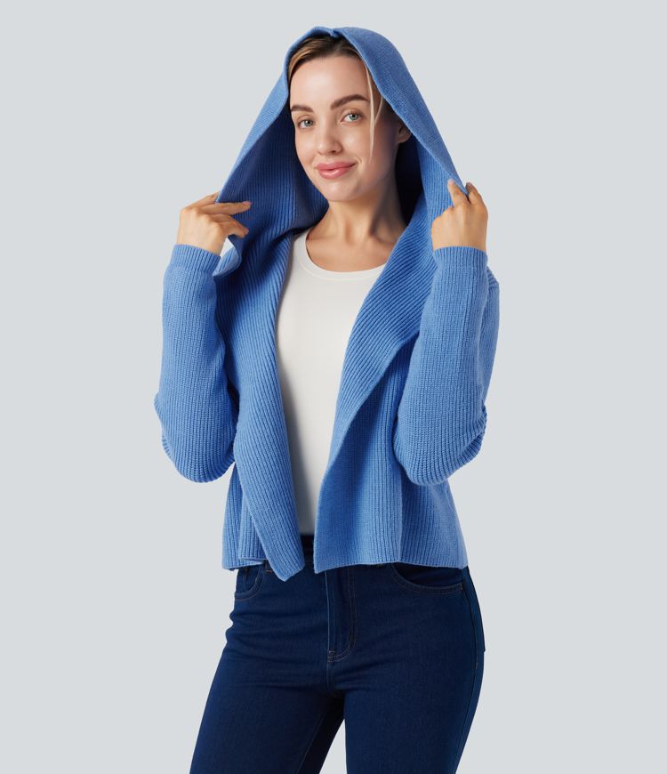 Hooded Long Sleeve Open Front Casual Cardigan