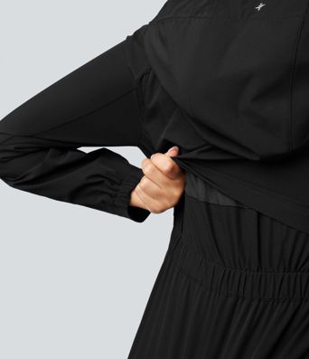 Water Repellent Abrasion-resistant Hooded Contrast Mesh Hiking Jacket with Pockets