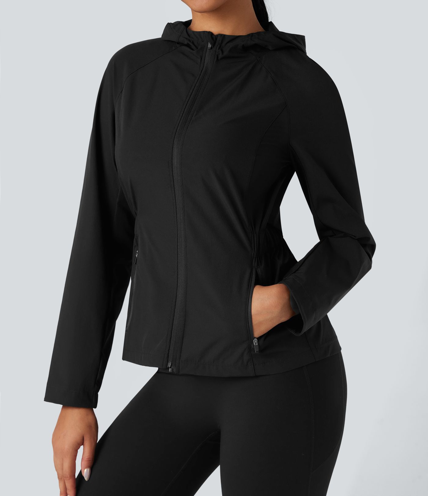 Water Repellent Abrasion-resistant Hooded Contrast Mesh Hiking Jacket with Pockets