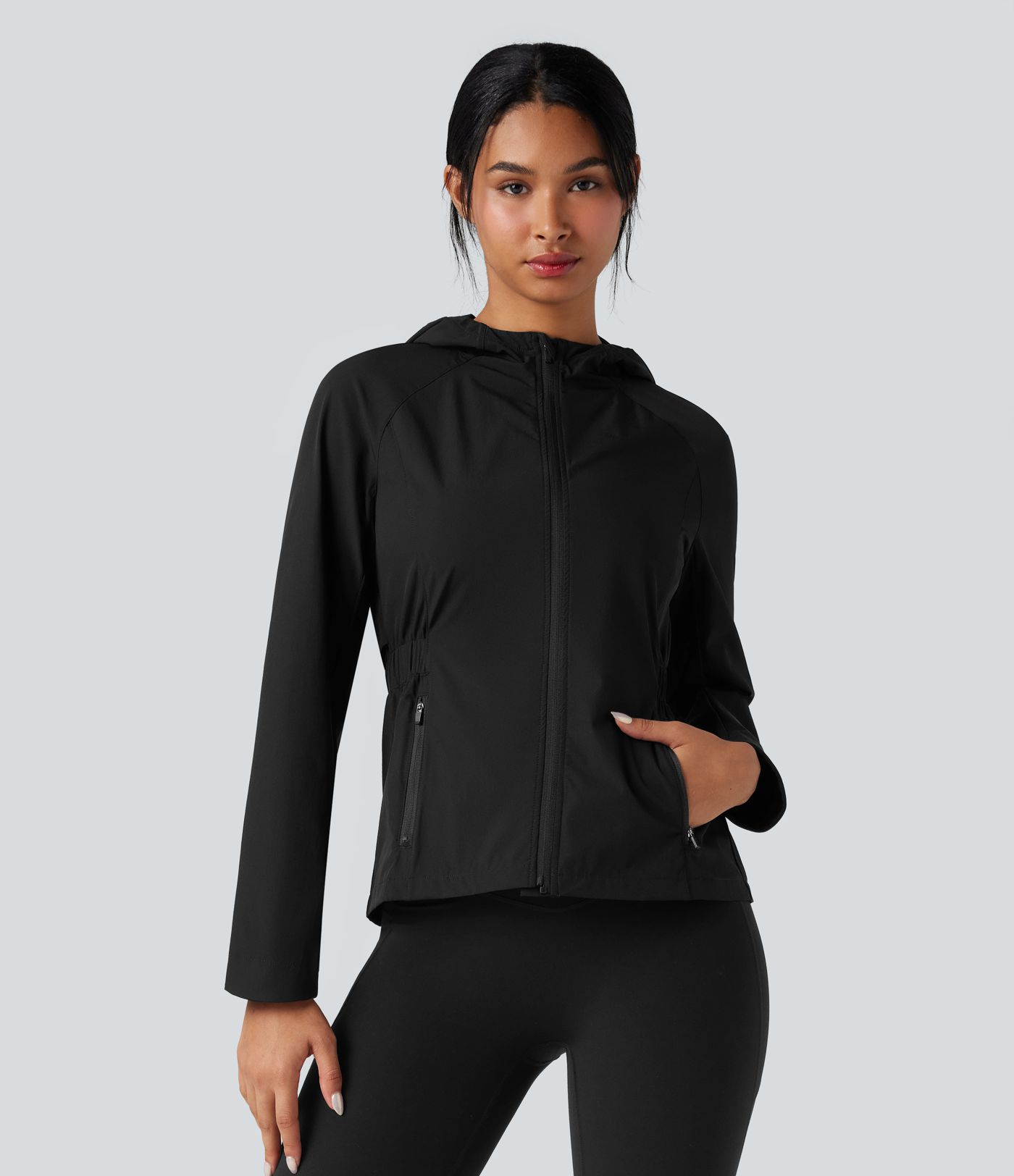 Water Repellent Abrasion-resistant Hooded Contrast Mesh Hiking Jacket with Pockets