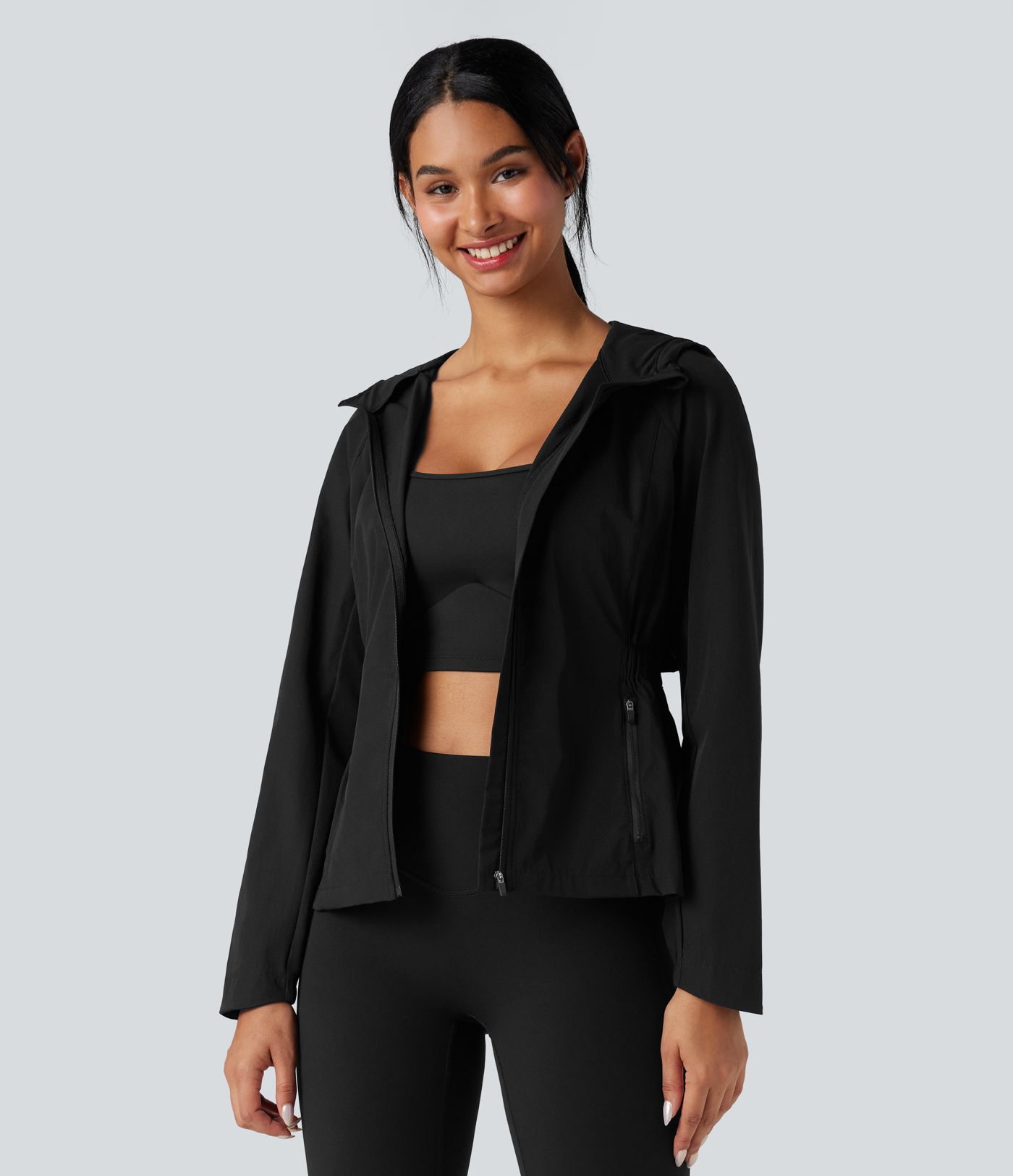 Water Repellent Abrasion-resistant Hooded Contrast Mesh Hiking Jacket with Pockets