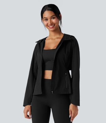 Water Repellent Abrasion-resistant Hooded Contrast Mesh Hiking Jacket with Pockets