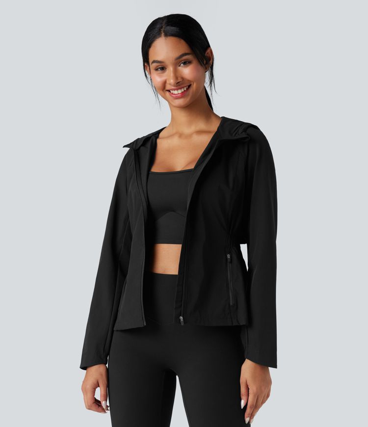 Water Repellent Abrasion-resistant Hooded Contrast Mesh Hiking Jacket with Pockets