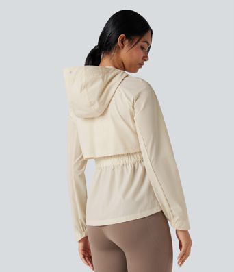 Water Repellent Abrasion-resistant Hooded Contrast Mesh Hiking Jacket with Pockets