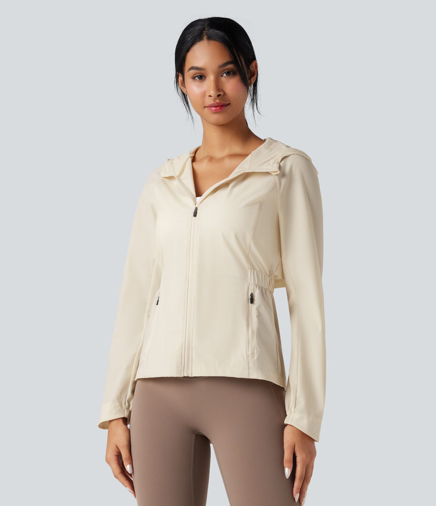 Water Repellent Abrasion-resistant Hooded Contrast Mesh Hiking Jacket with Pockets