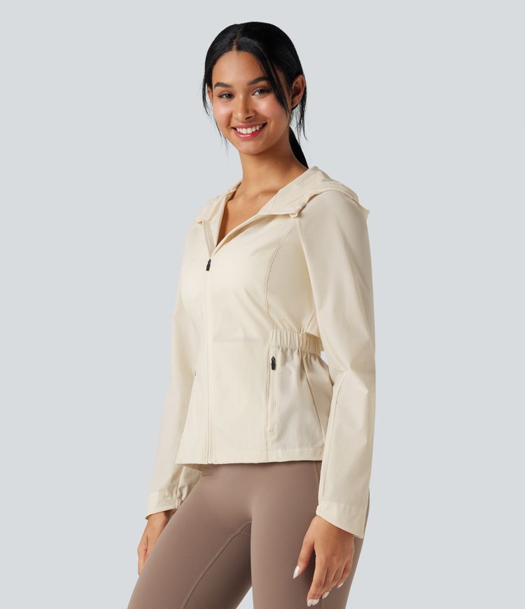 Water Repellent Abrasion-resistant Hooded Contrast Mesh Hiking Jacket with Pockets