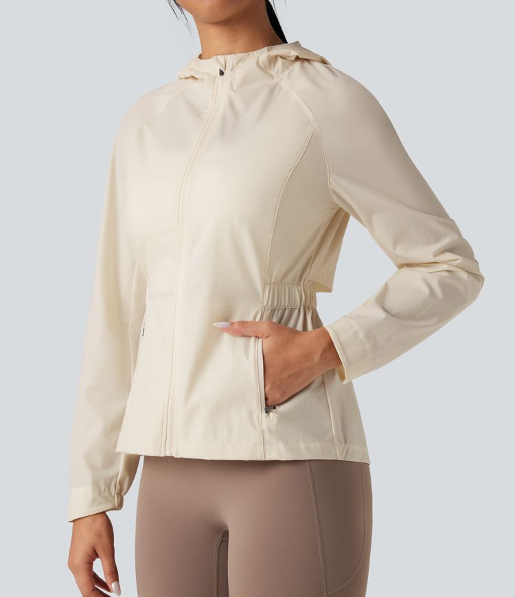 Water Repellent Abrasion-resistant Hooded Contrast Mesh Hiking Jacket with Pockets