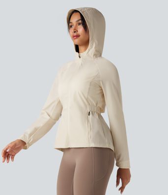 Water Repellent Abrasion-resistant Hooded Contrast Mesh Hiking Jacket with Pockets