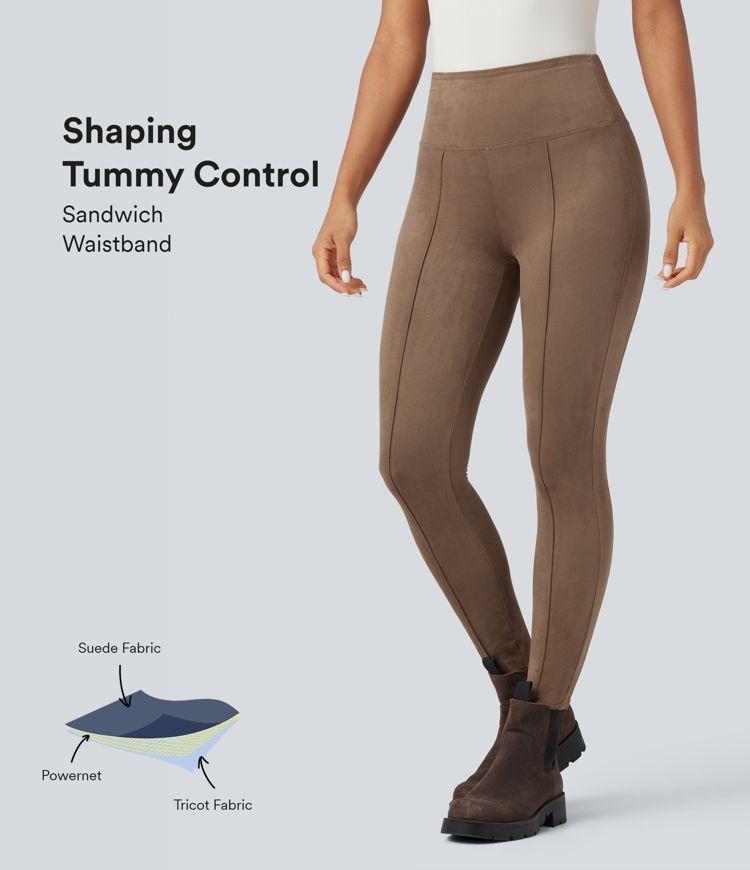 SoCinched High Waisted Tummy Control Suede Casual 7/8 Leggings