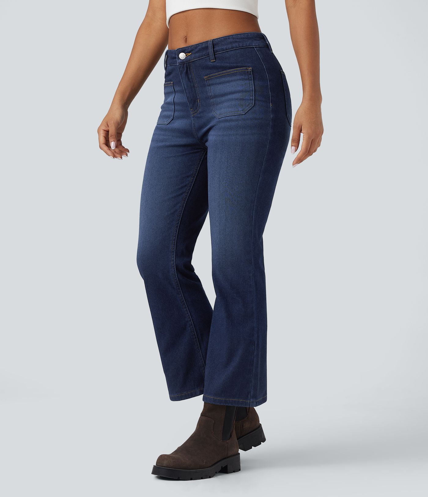 Halara Flex™ Jean casual évasé en denim molleton taille mi-haute avec poches