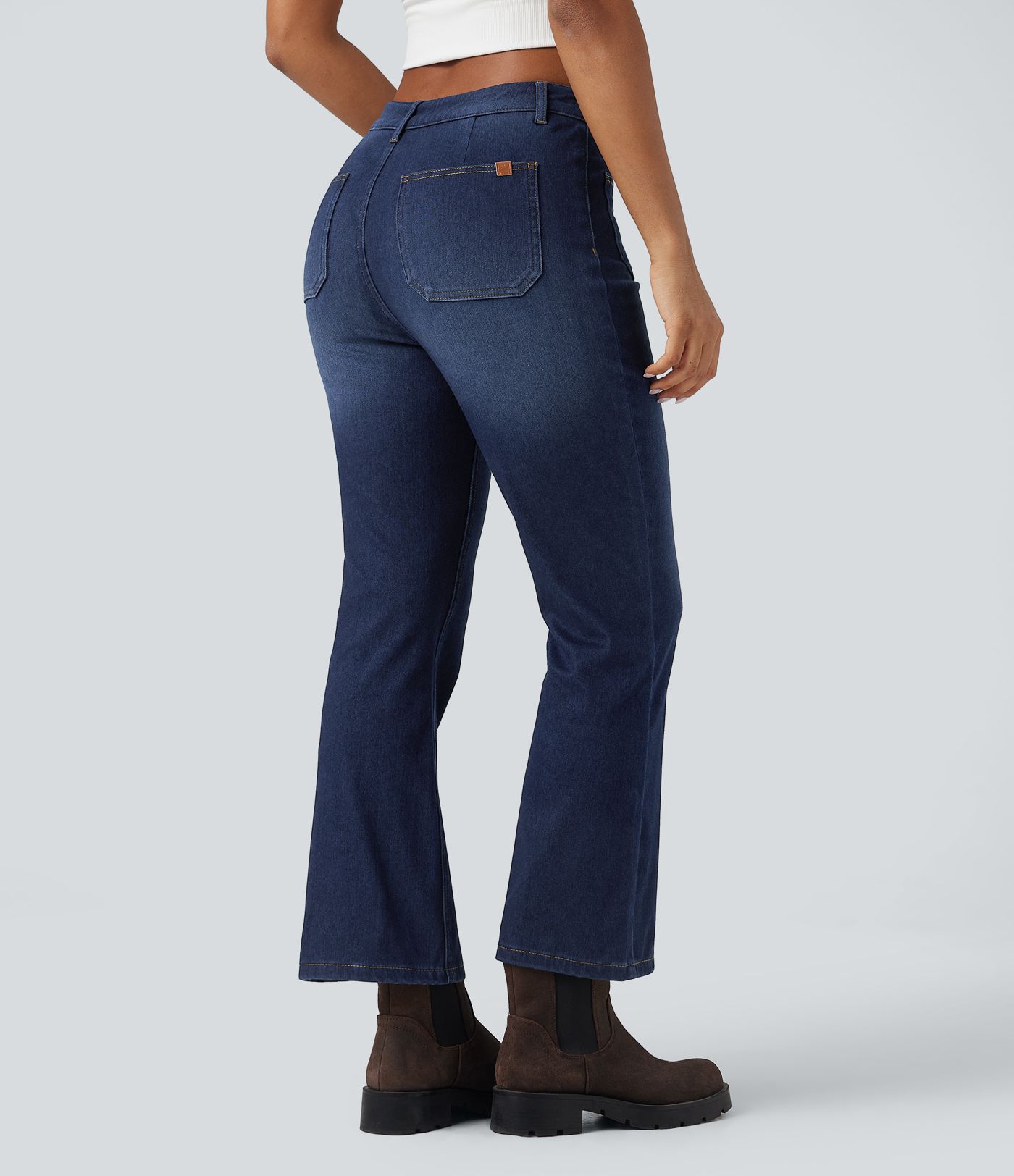 Halara Flex™ Jean casual évasé en denim molleton taille mi-haute avec poches
