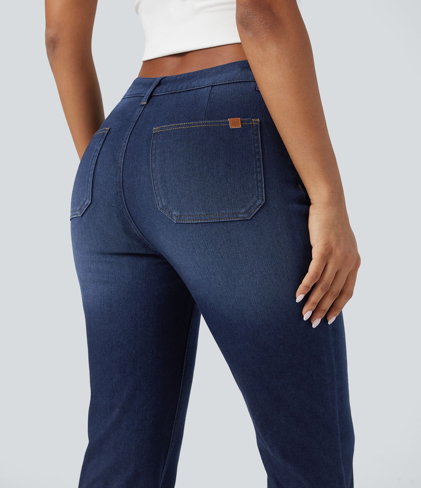 Halara Flex™ Jean casual évasé en denim molleton taille mi-haute avec poches
