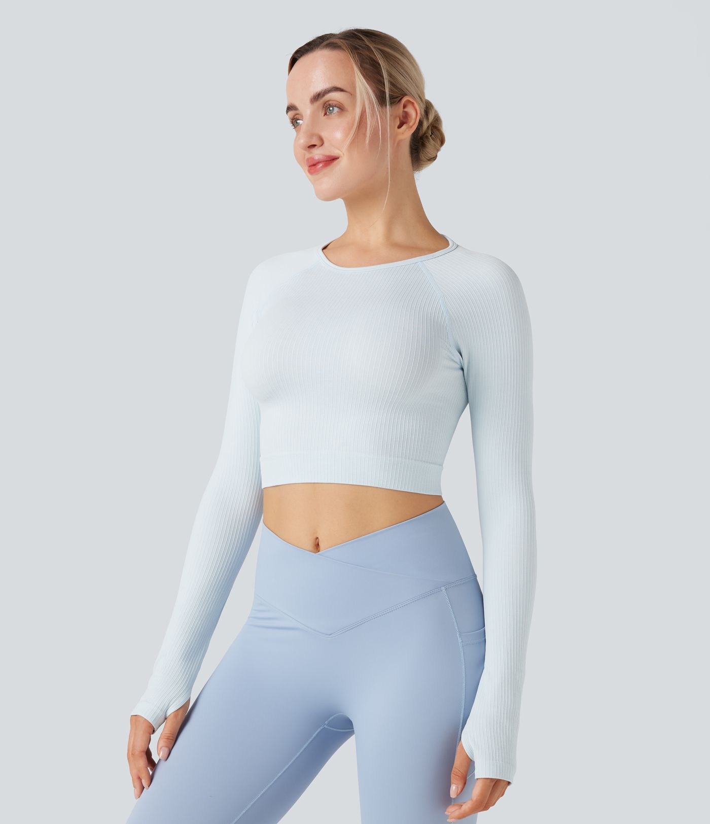 OneForm Seamless Flow Long Sleeve Thumb Holes Cropped Yoga Sports Top