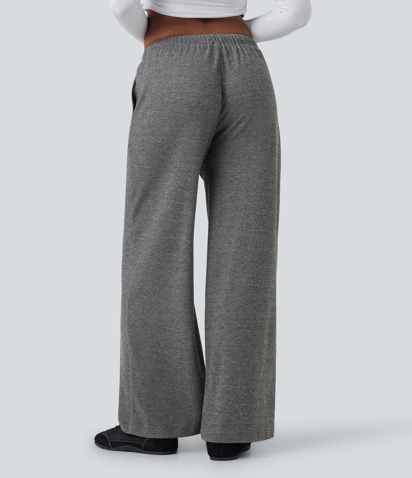 Ribbed Knit Low Rise Drawstring Casual Baggy Pants with Pockets