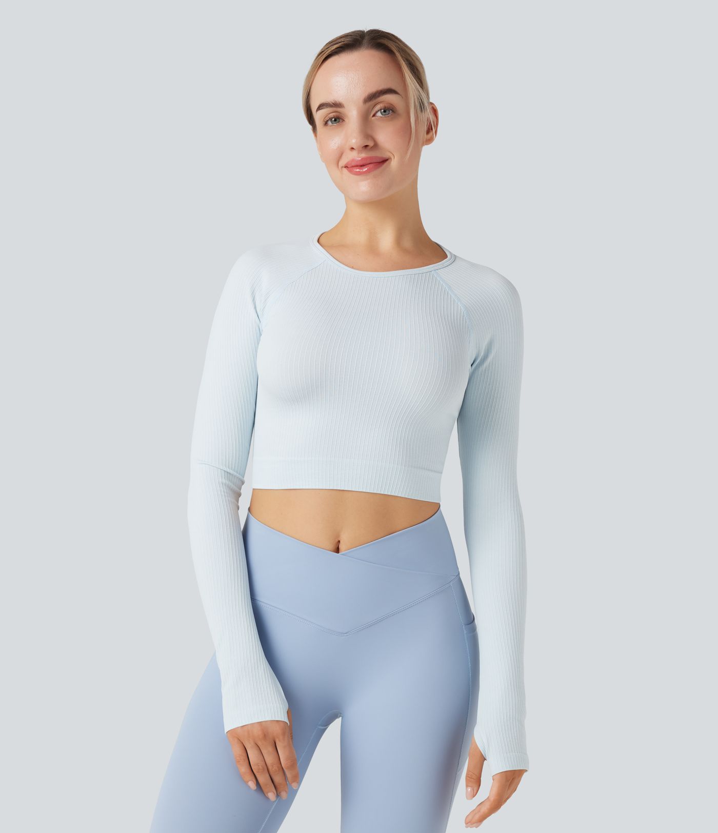 OneForm Seamless Flow Long Sleeve Thumb Holes Cropped Yoga Sports Top