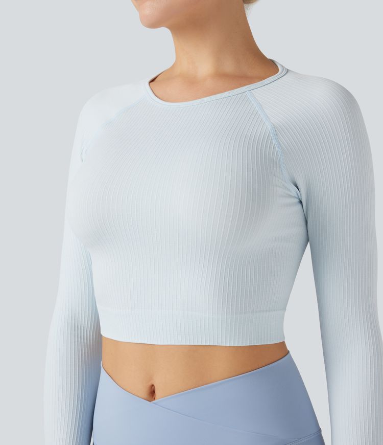 OneForm Seamless Flow Long Sleeve Thumb Holes Cropped Yoga Sports Top
