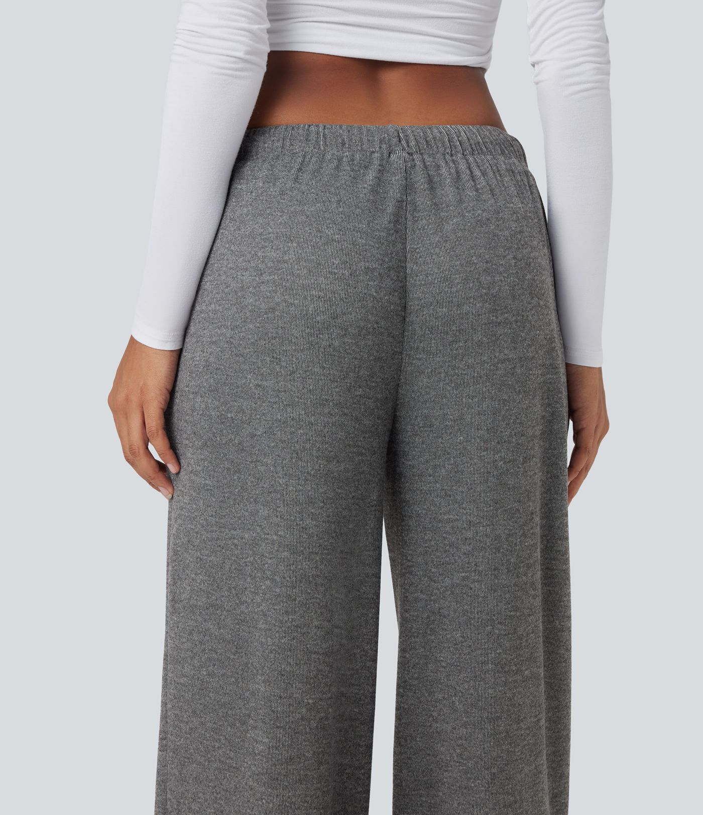 Ribbed Knit Low Rise Drawstring Casual Baggy Pants with Pockets