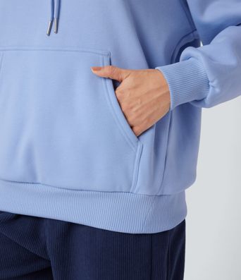 Hooded Drawstring Long Sleeve Fleece Casual Cotton Sweatshirt with Pockets