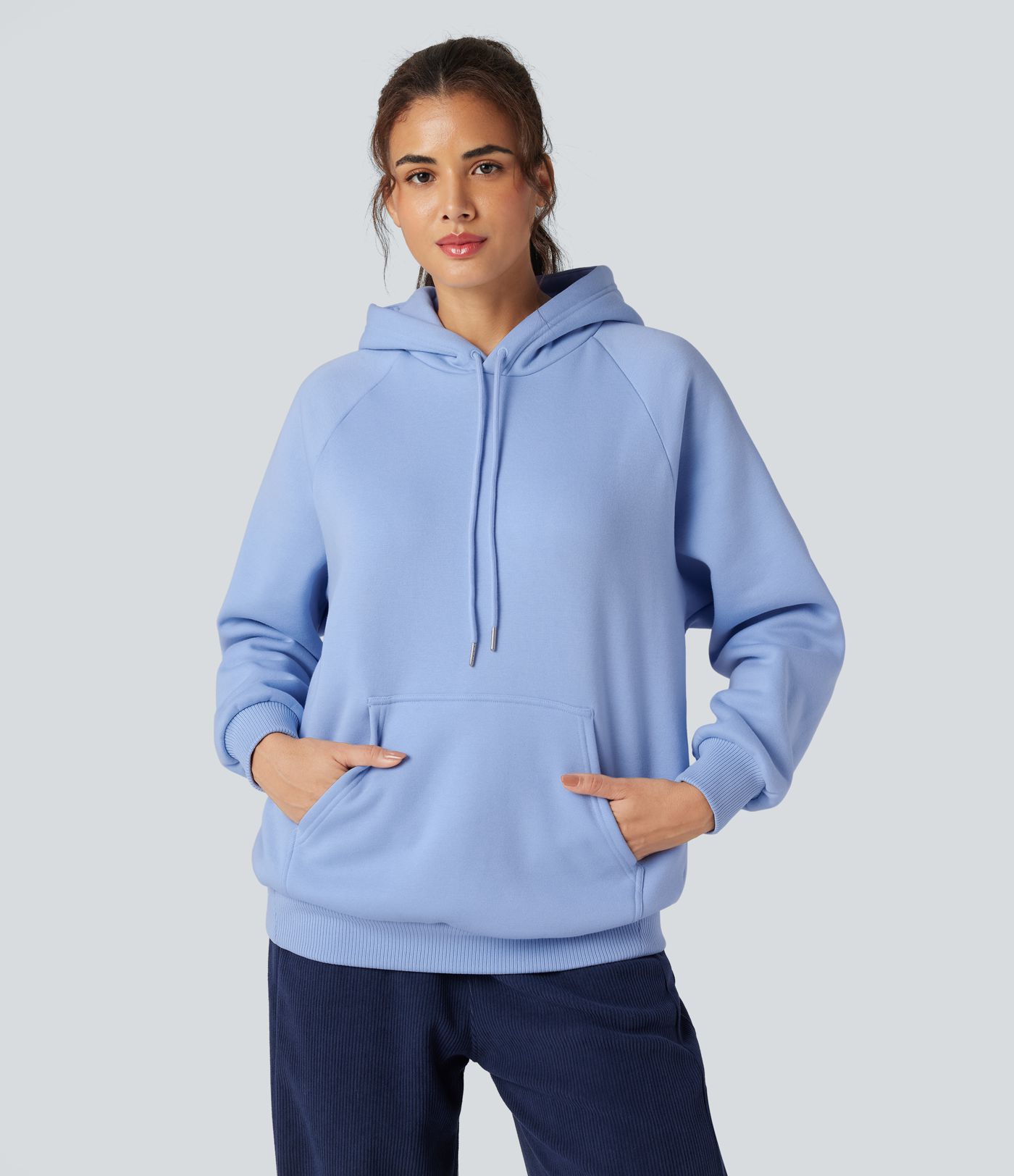 Hooded Drawstring Long Sleeve Fleece Casual Cotton Sweatshirt with Pockets