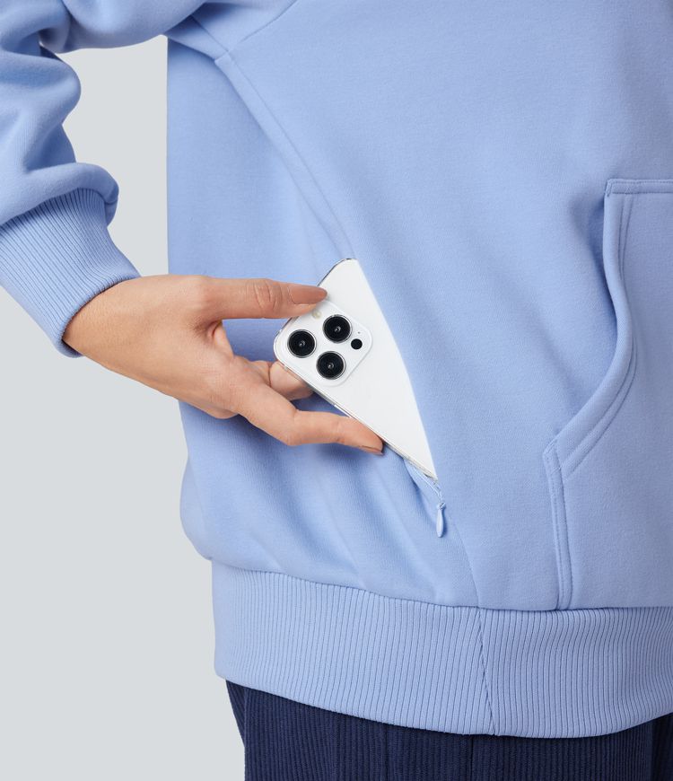 Hooded Drawstring Long Sleeve Fleece Casual Cotton Sweatshirt with Pockets