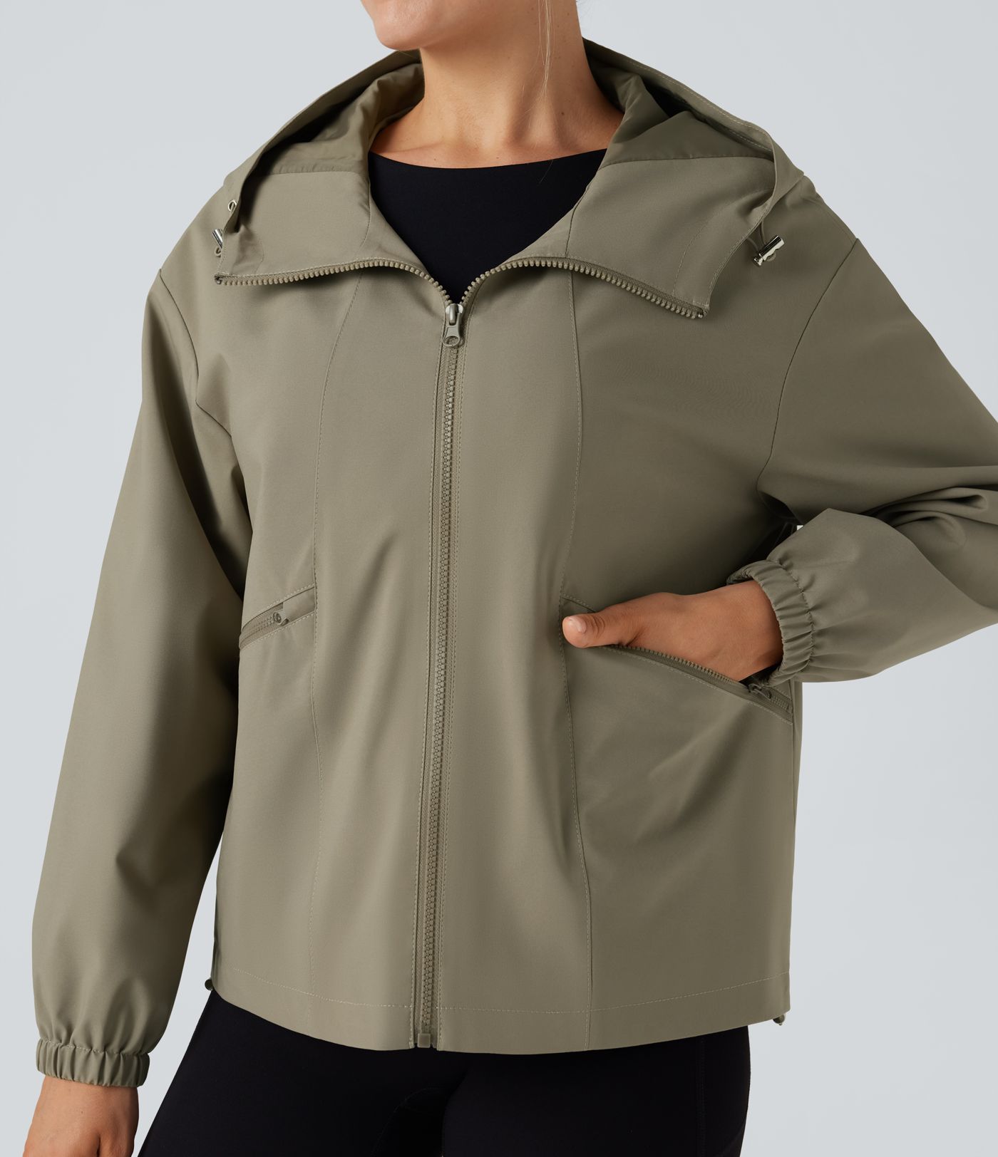 Veste randonnée à capuche déperlante avec cordon de serrage ajustable et poches