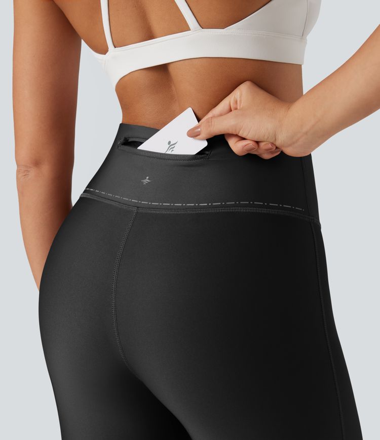 Reflective High Waisted Sheen Running Leggings with Pocket