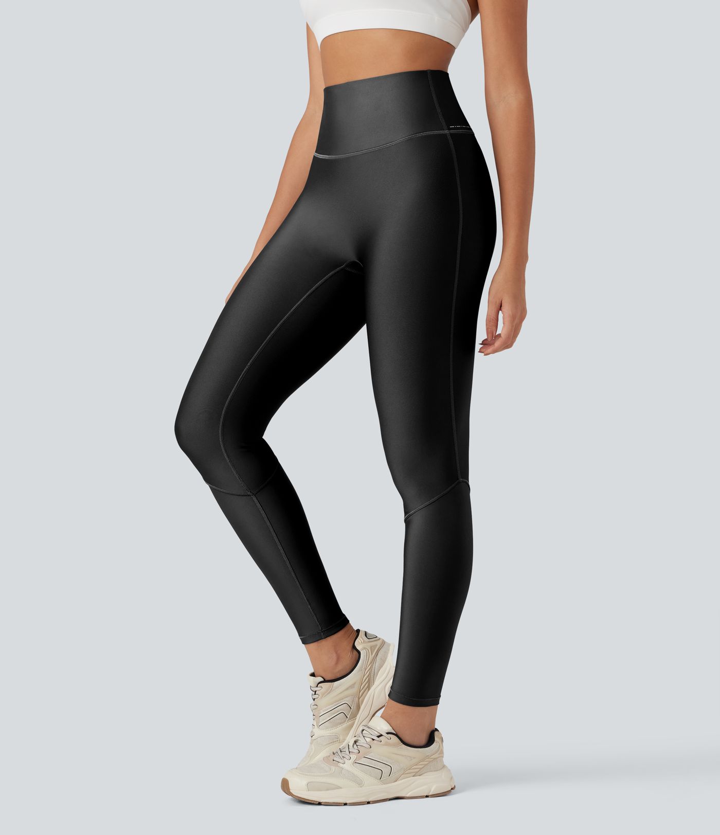 Reflective High Waisted Sheen Running Leggings with Pocket