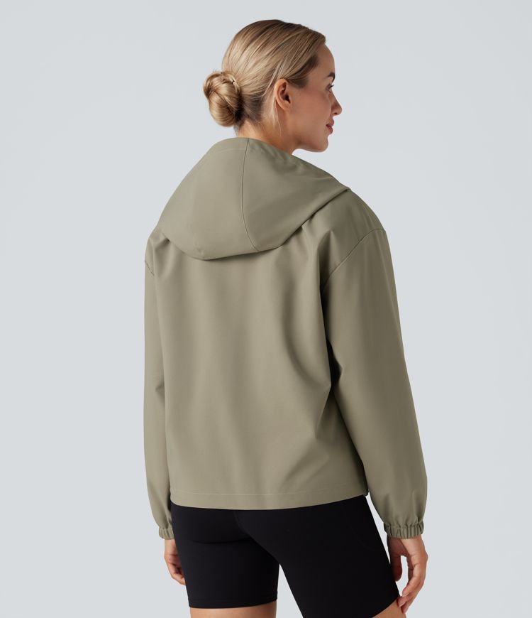 Veste randonnée à capuche déperlante avec cordon de serrage ajustable et poches