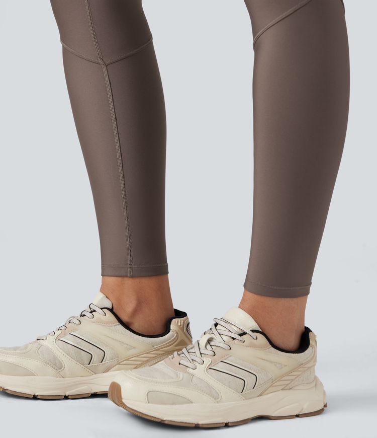 Reflective High Waisted Sheen Running Leggings with Pocket