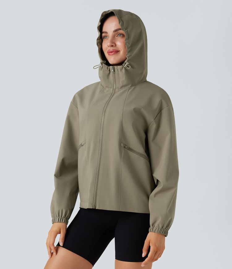 Veste randonnée à capuche déperlante avec cordon de serrage ajustable et poches