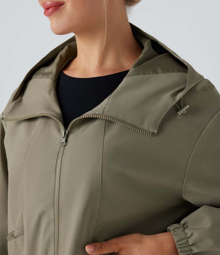 Veste randonnée à capuche déperlante avec cordon de serrage ajustable et poches