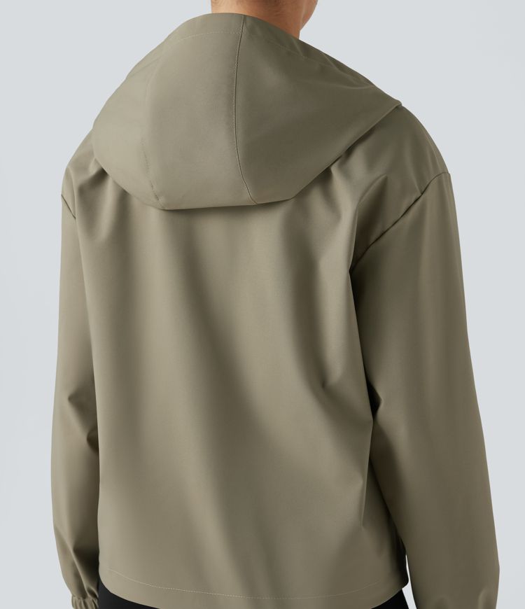 Veste randonnée à capuche déperlante avec cordon de serrage ajustable et poches