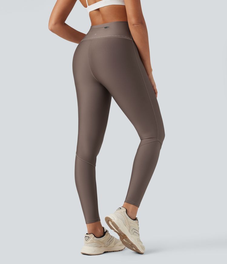 Reflective High Waisted Sheen Running Leggings with Pocket