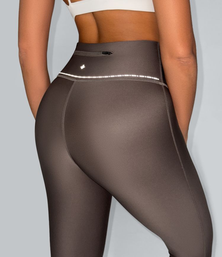 Reflective High Waisted Sheen Running Leggings with Pocket