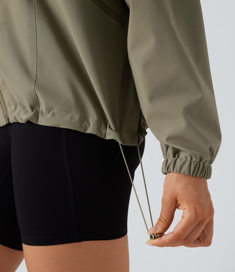 Veste randonnée à capuche déperlante avec cordon de serrage ajustable et poches