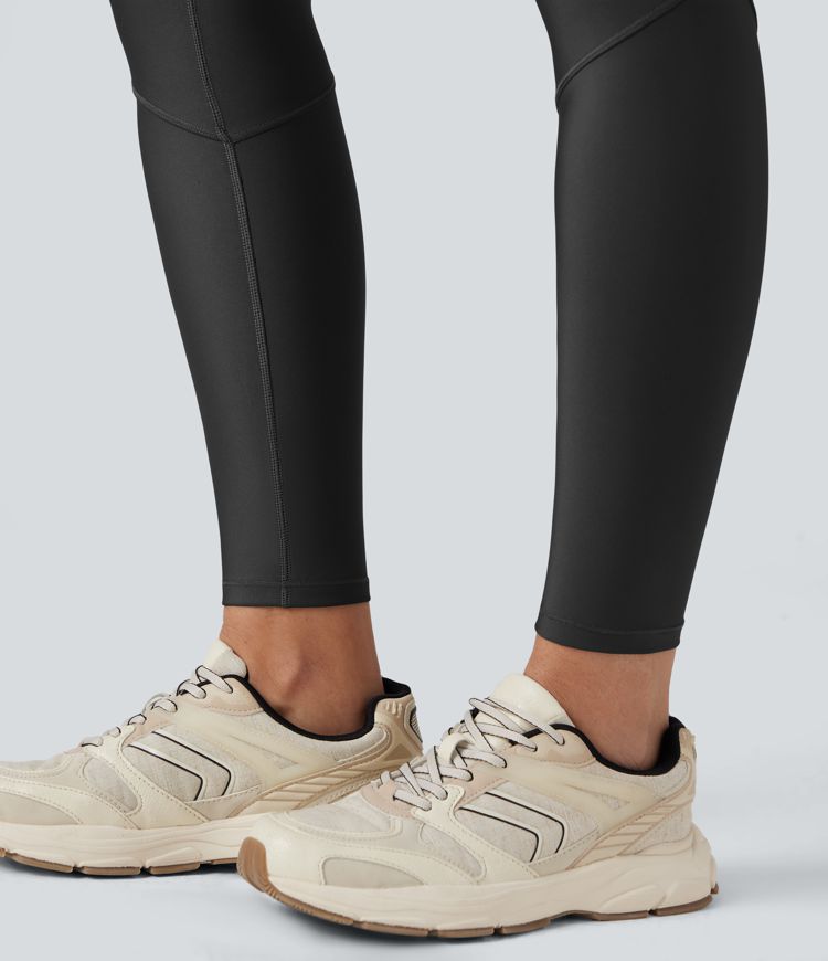 Reflective High Waisted Sheen Running Leggings with Pocket