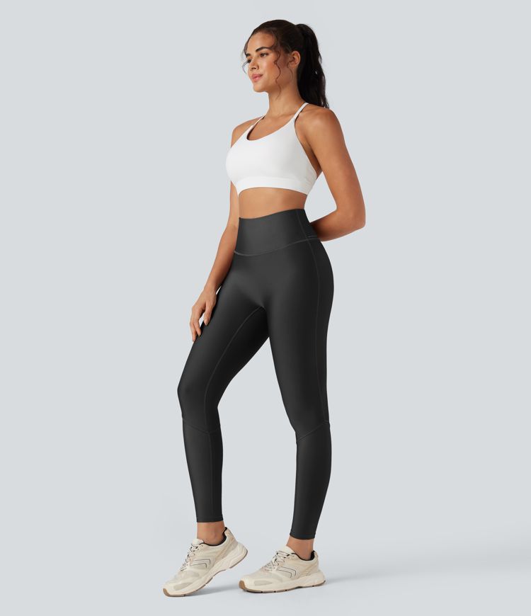 Reflective High Waisted Sheen Running Leggings with Pocket
