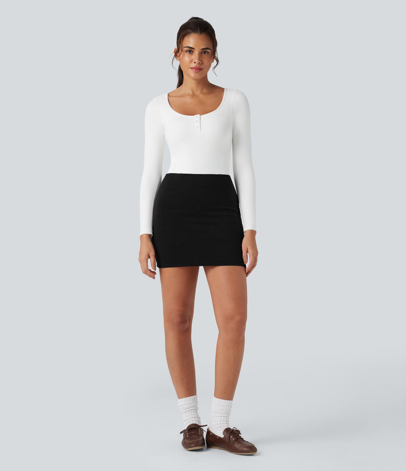 Ribbed Knit High Waisted 2-in-1 Bodycon Mini Casual Skirt