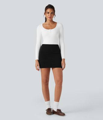 Ribbed Knit High Waisted 2-in-1 Bodycon Mini Casual Skirt